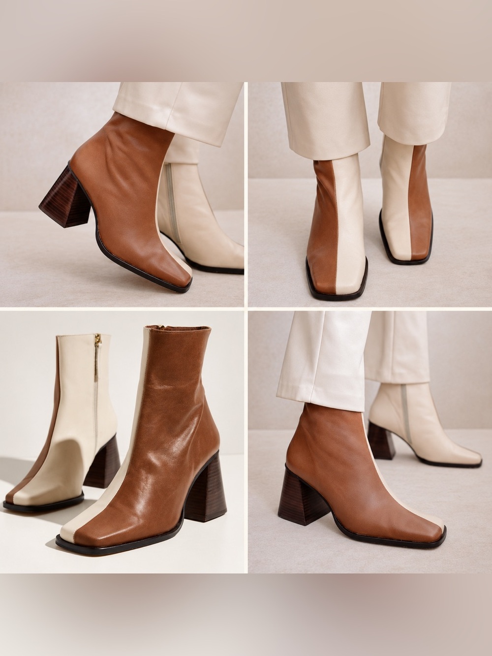 ALOHAS South Bicolor Leather Boots Camel Beige EU 42 US 11 $264